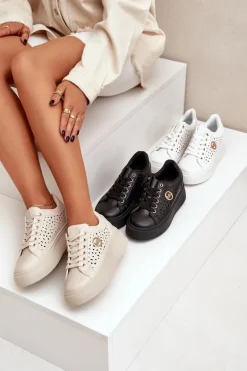 Ażurowe Sneakersy Ze Złotym Detalem Beżowe Cassildi