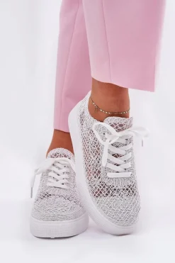 Ażurowe Tenisówki Damskie Na Platformie Białe Aranelith