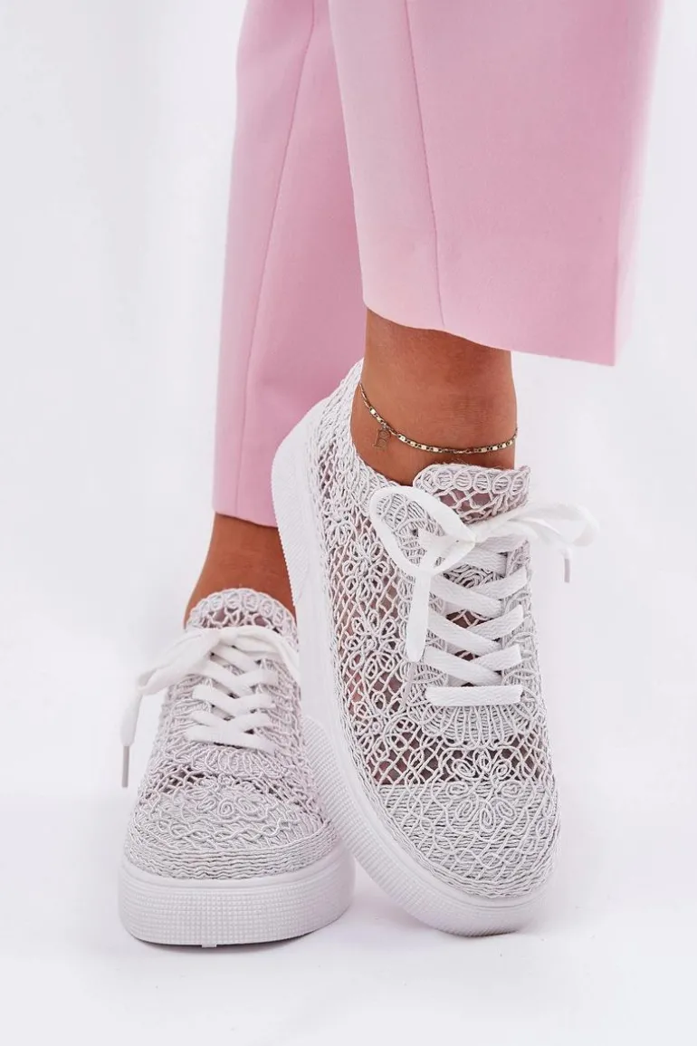 Ażurowe Tenisówki Damskie Na Platformie Białe Aranelith
