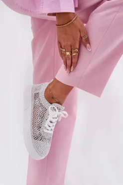 Ażurowe Tenisówki Damskie Na Platformie Białe Aranelith