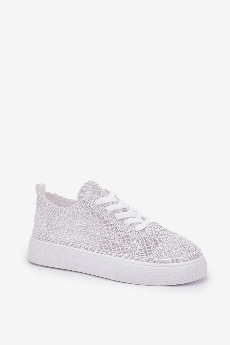 Ażurowe Tenisówki Damskie Na Platformie Białe Aranelith