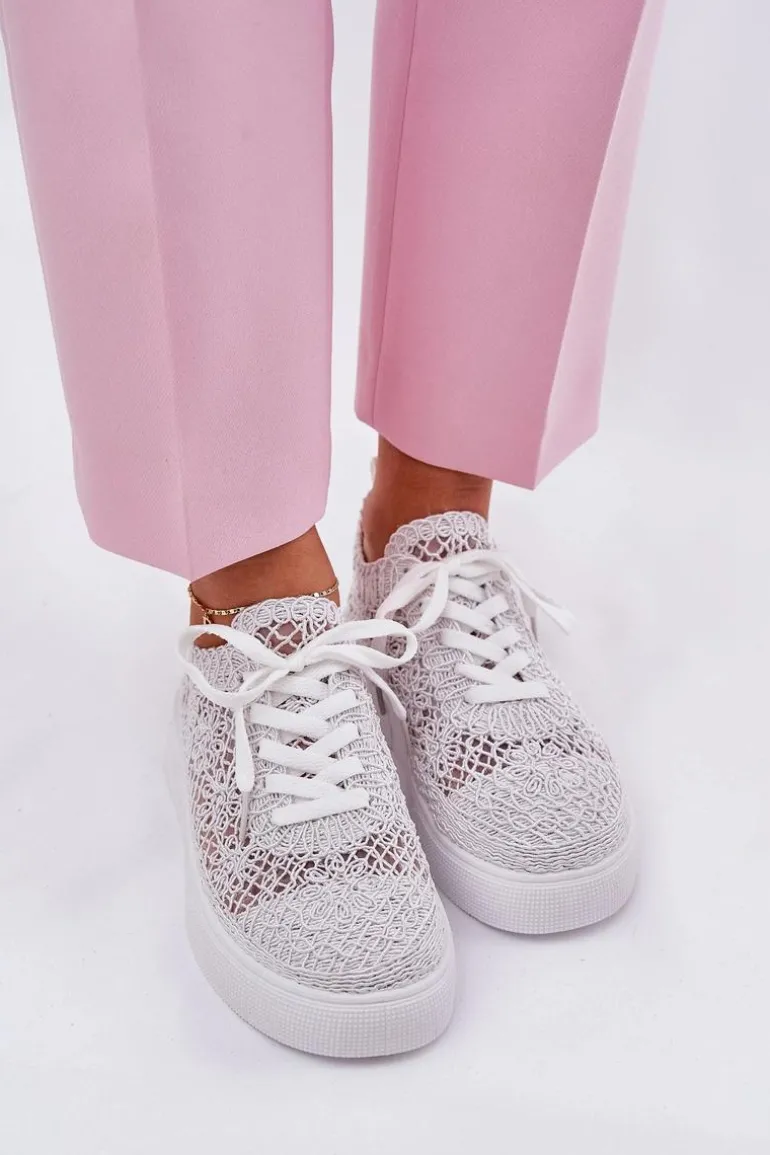 Ażurowe Tenisówki Damskie Na Platformie Białe Aranelith