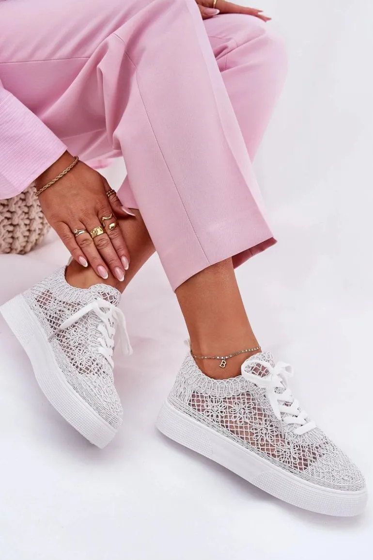 Ażurowe Tenisówki Damskie Na Platformie Białe Aranelith