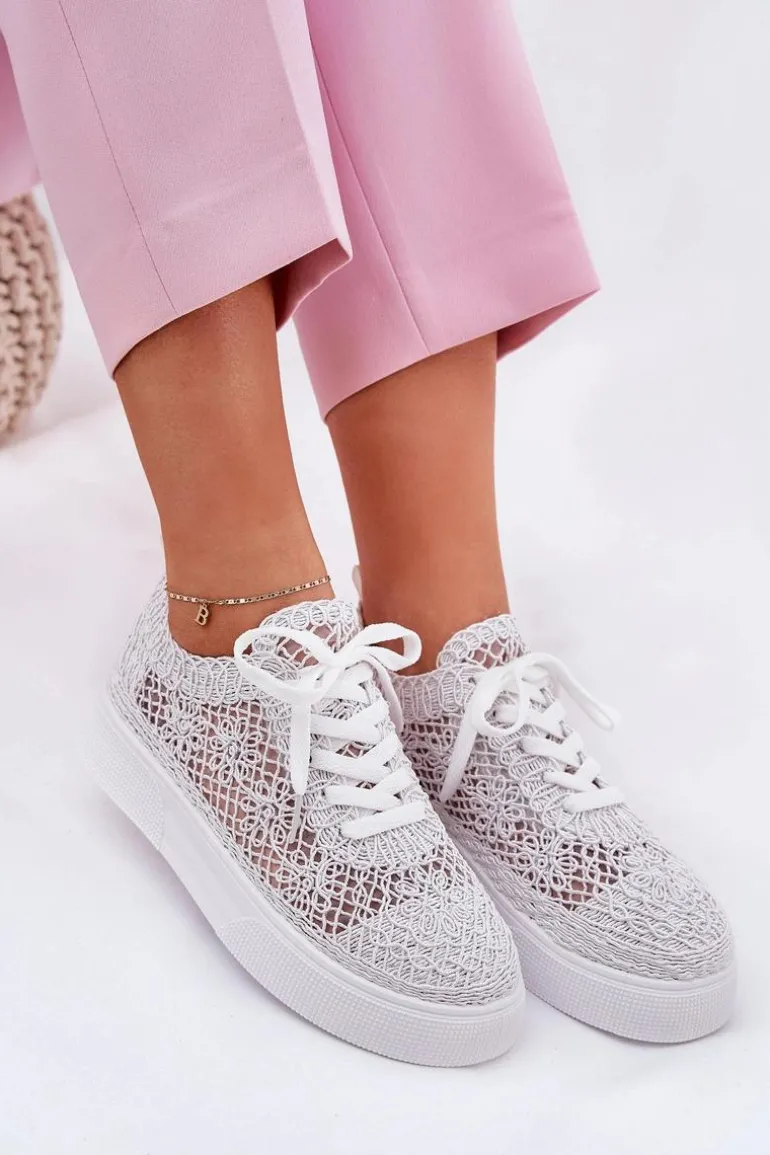 Ażurowe Tenisówki Damskie Na Platformie Białe Aranelith