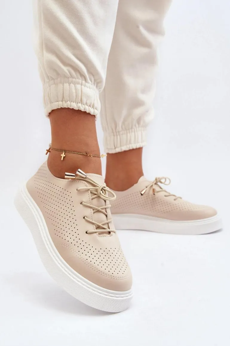 Ażurowe Trampki Damskie Beżowe Unassemia