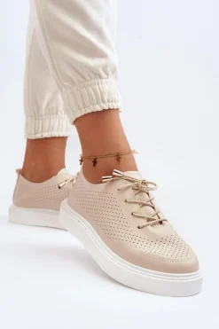 Ażurowe Trampki Damskie Beżowe Unassemia