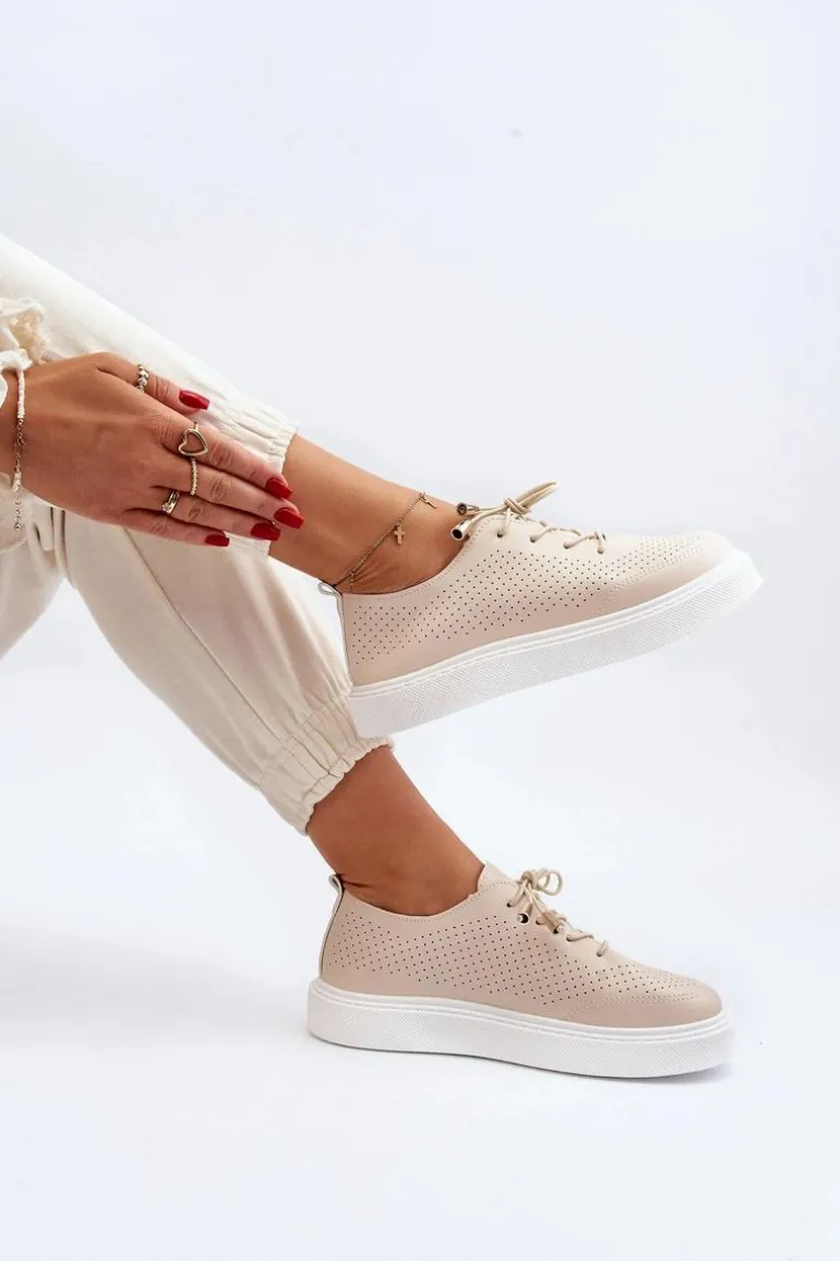 Ażurowe Trampki Damskie Beżowe Unassemia