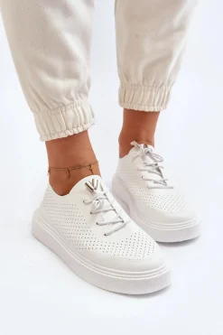 Ażurowe Trampki Damskie Białe Unassemia