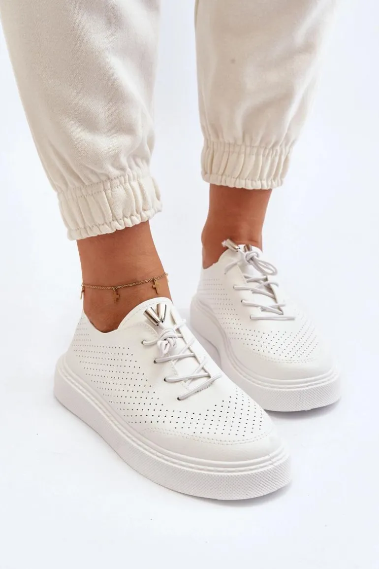 Ażurowe Trampki Damskie Białe Unassemia