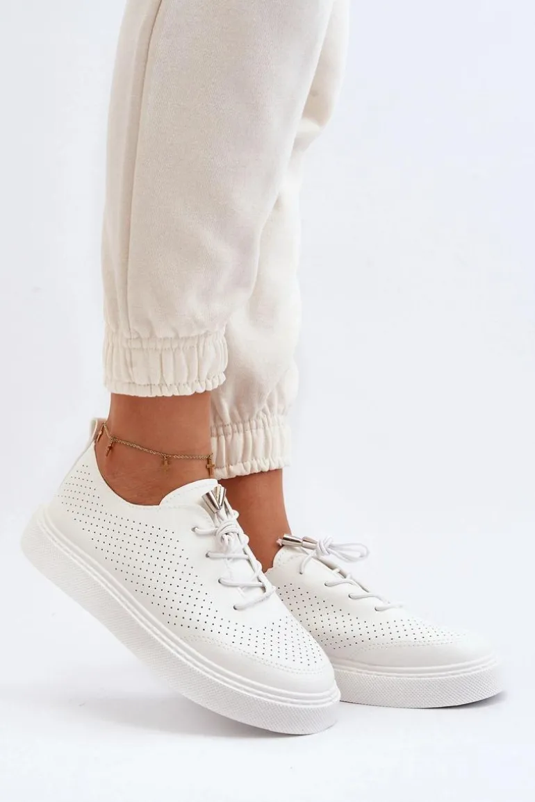 Ażurowe Trampki Damskie Białe Unassemia