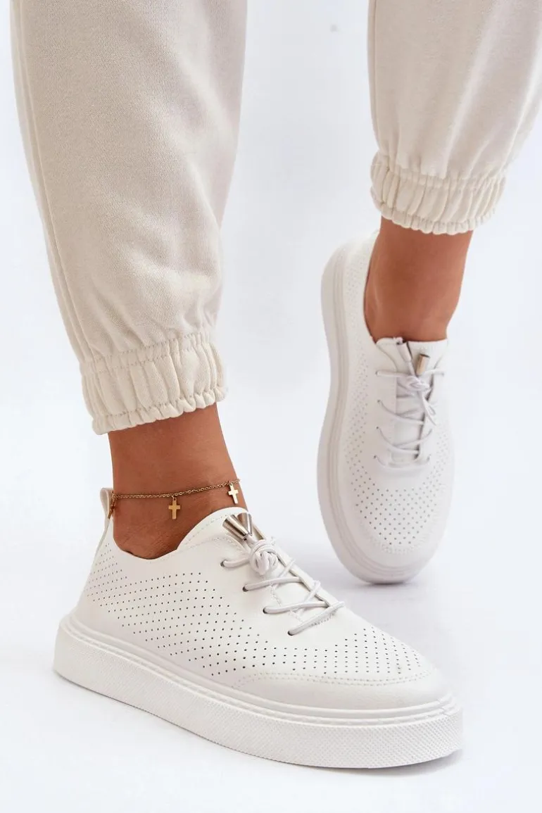 Ażurowe Trampki Damskie Białe Unassemia