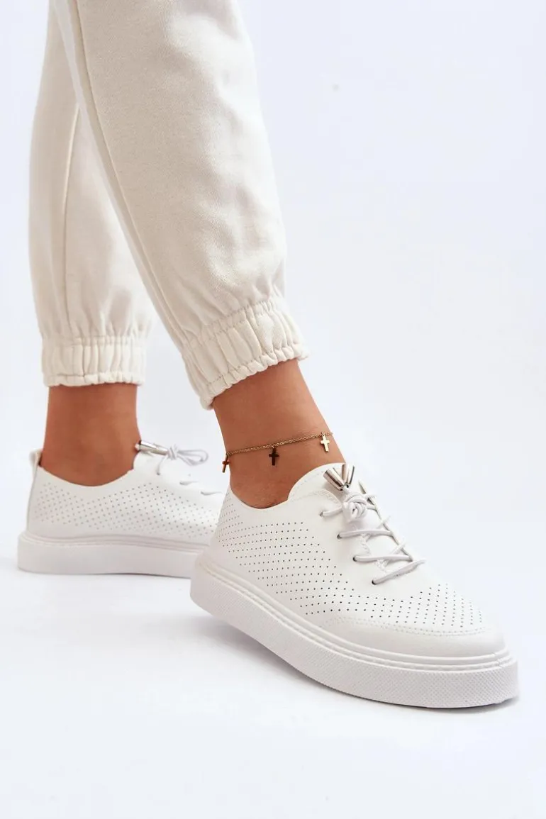 Ażurowe Trampki Damskie Białe Unassemia