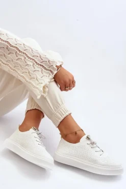Ażurowe Trampki Damskie Białe Unassemia
