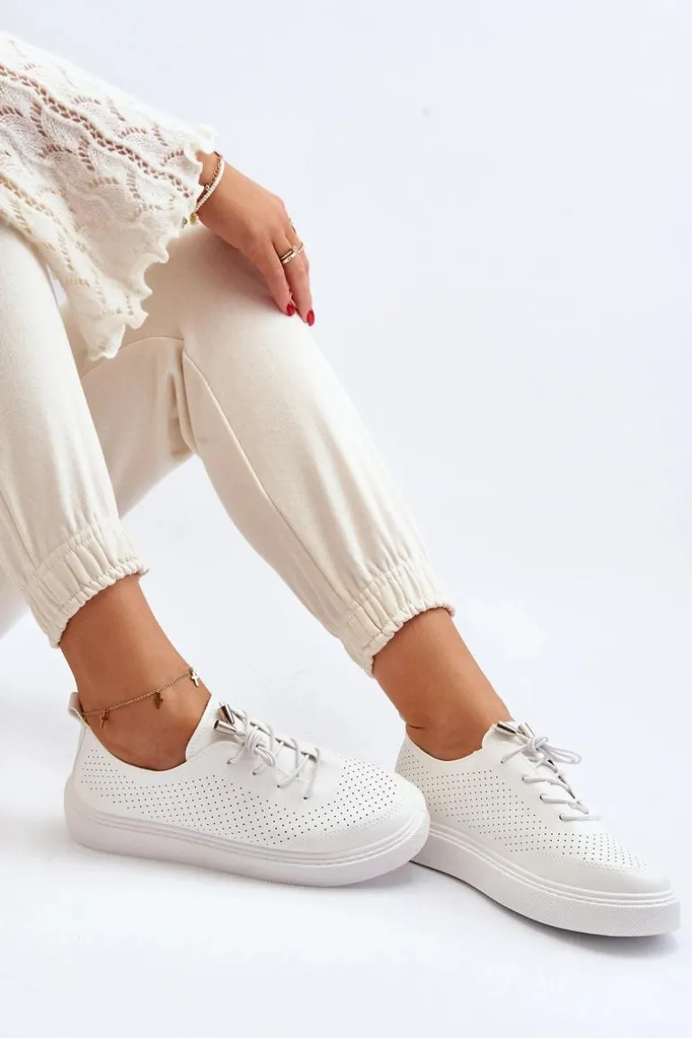 Ażurowe Trampki Damskie Białe Unassemia