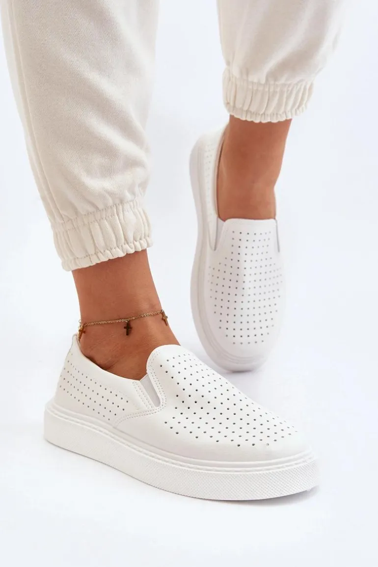 Ażurowe Trampki Slip-on Damskie Białe Echossia