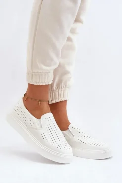 Ażurowe Trampki Slip-on Damskie Białe Echossia