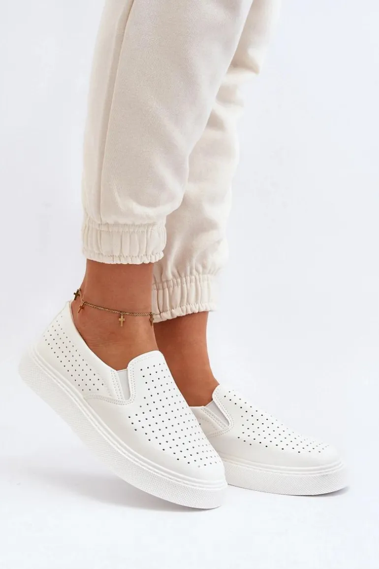 Ażurowe Trampki Slip-on Damskie Białe Echossia