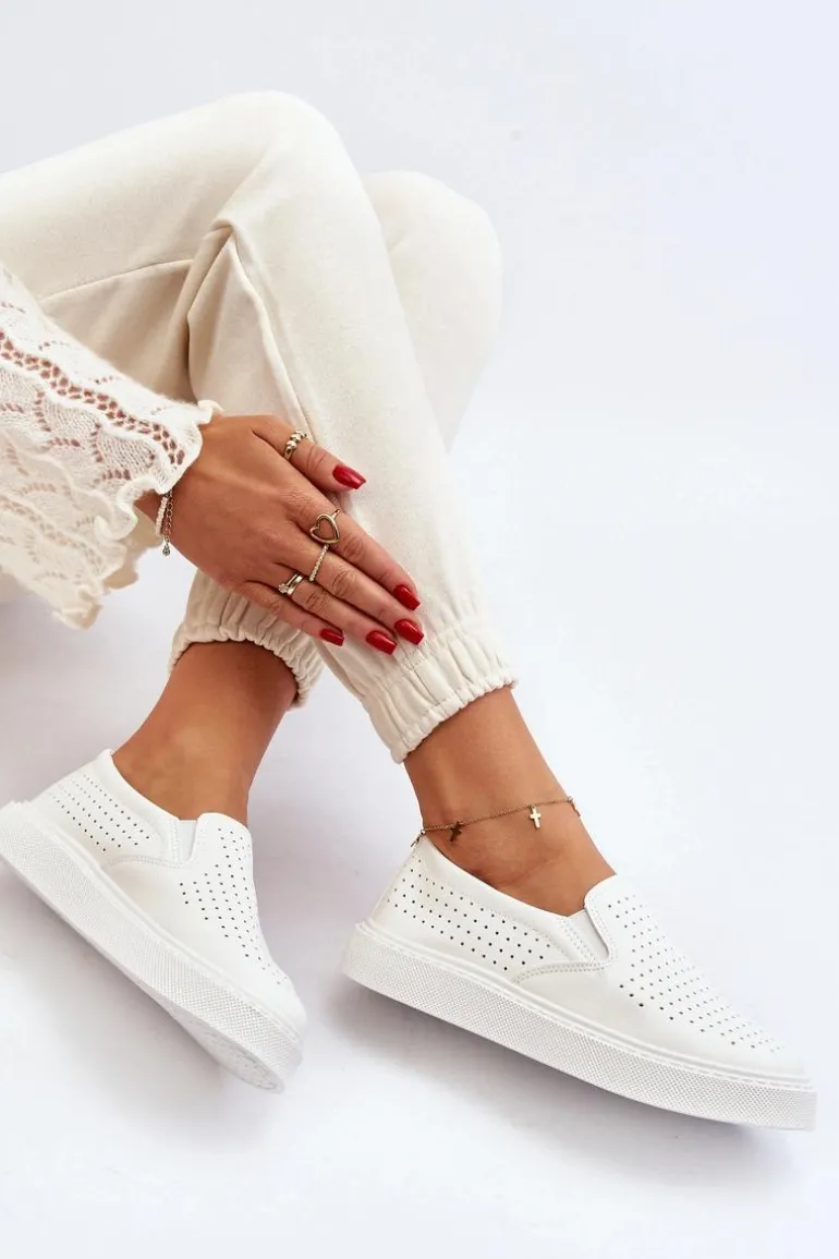 Ażurowe Trampki Slip-on Damskie Białe Echossia