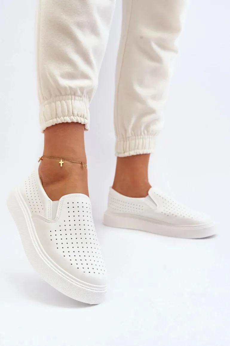 Ażurowe Trampki Slip-on Damskie Białe Echossia
