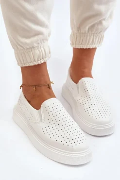 Ażurowe Trampki Slip-on Damskie Białe Echossia