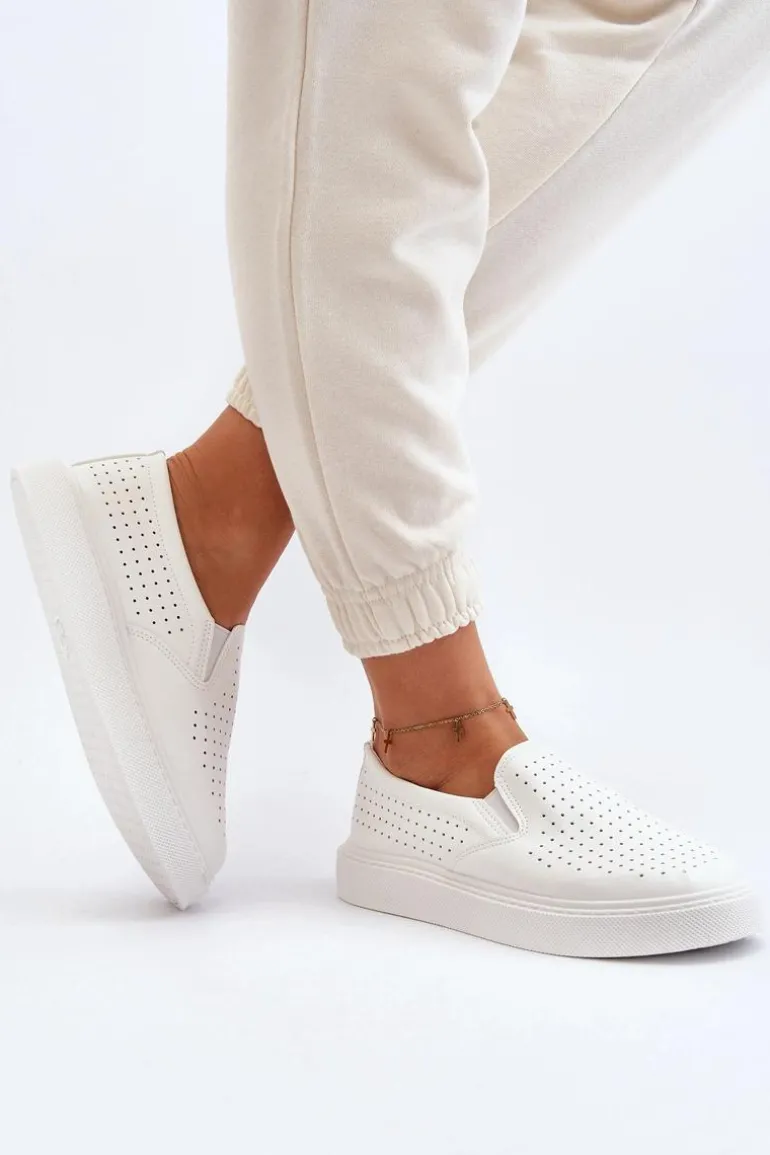 Ażurowe Trampki Slip-on Damskie Białe Echossia