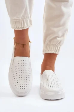 Ażurowe Trampki Slip-on Damskie Białe Echossia