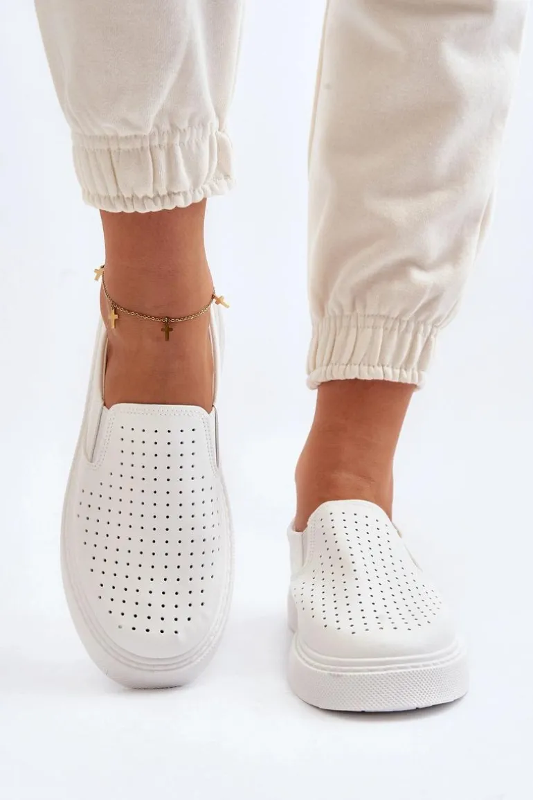Ażurowe Trampki Slip-on Damskie Białe Echossia