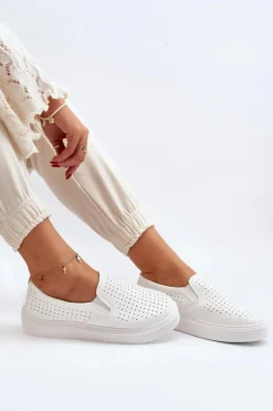 Ażurowe Trampki Slip-on Damskie Białe Echossia