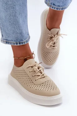 Ażurowe Trampki Sneakersy Na Platformie Beżowe Tanvi