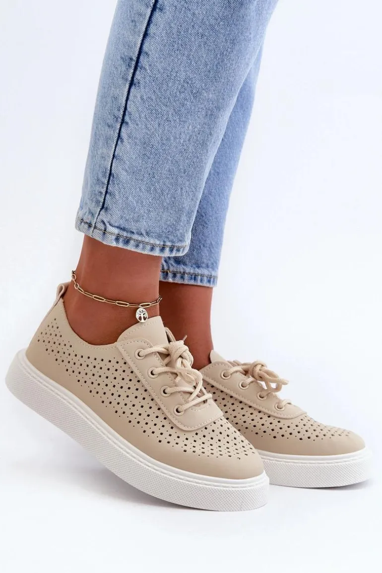 Ażurowe Trampki Sneakersy Na Platformie Beżowe Tanvi