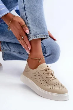 Ażurowe Trampki Sneakersy Na Platformie Beżowe Tanvi