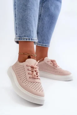 Ażurowe Trampki Sneakersy Na Platformie Różowe Tanvi