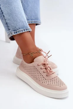 Ażurowe Trampki Sneakersy Na Platformie Różowe Tanvi