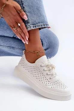 Ażurowe Trampki Sneakersy Na Platformie Białe Tanvi