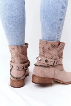 Ażurowe Wiosenne Botki Lewski Shoes 2905-0 Beżowe