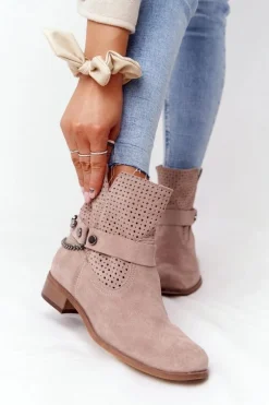 Ażurowe Wiosenne Botki Lewski Shoes 2905-0 Beżowe