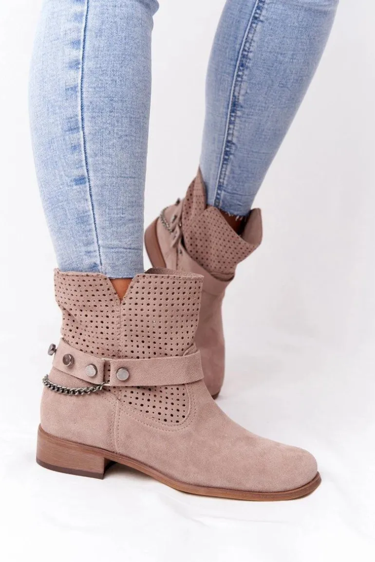 Ażurowe Wiosenne Botki Lewski Shoes 2905-0 Beżowe