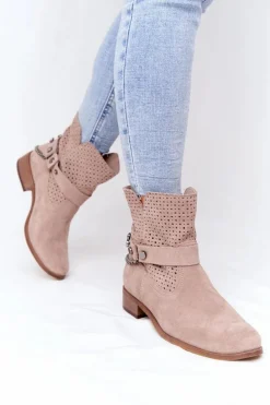 Ażurowe Wiosenne Botki Lewski Shoes 2905-0 Beżowe