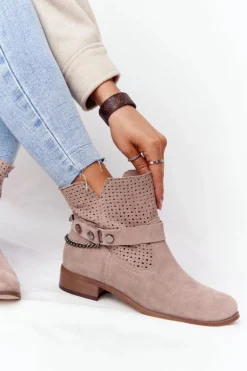 Ażurowe Wiosenne Botki Lewski Shoes 2905-0 Beżowe