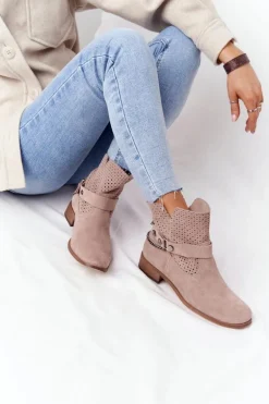 Ażurowe Wiosenne Botki Lewski Shoes 2905-0 Beżowe