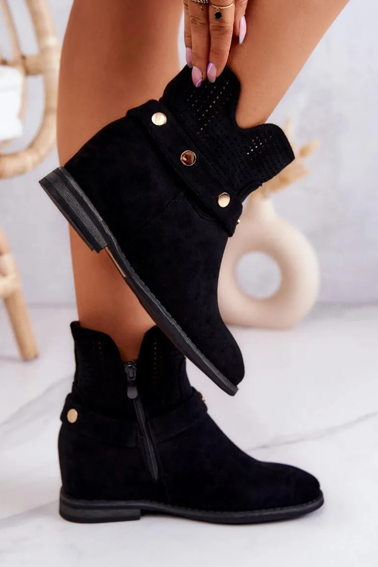 Ażurowe Wiosenne Damskie Botki Czarne Royale