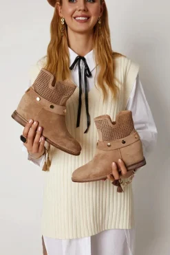 Ażurowe Wiosenne Damskie Botki Beżowe Royale