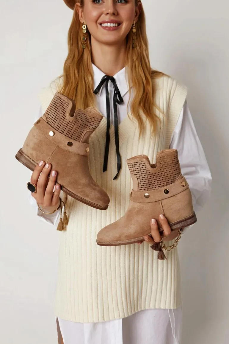 Ażurowe Wiosenne Damskie Botki Beżowe Royale