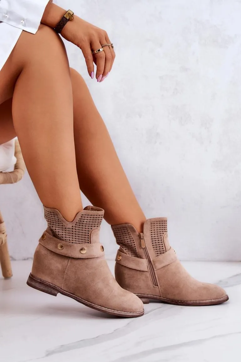 Ażurowe Wiosenne Damskie Botki Beżowe Royale