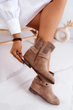 Ażurowe Wiosenne Damskie Botki Beżowe Royale