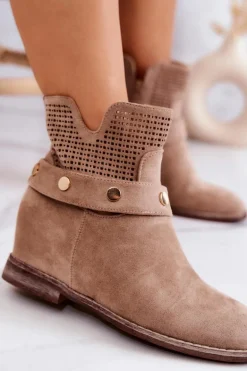 Ażurowe Wiosenne Damskie Botki Beżowe Royale