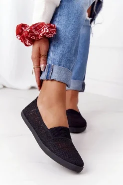 Ażurowe Wsuwane Tenisówki Slip-On Czarne Chillout