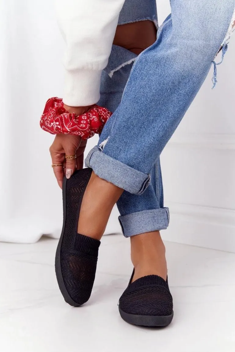 Ażurowe Wsuwane Tenisówki Slip-On Czarne Chillout