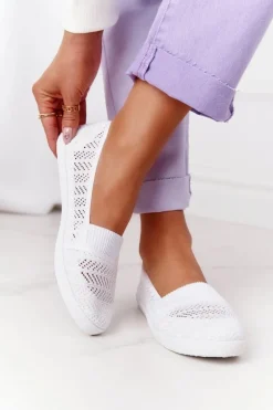 Ażurowe Wsuwane Tenisówki Slip-On Białe Chillout