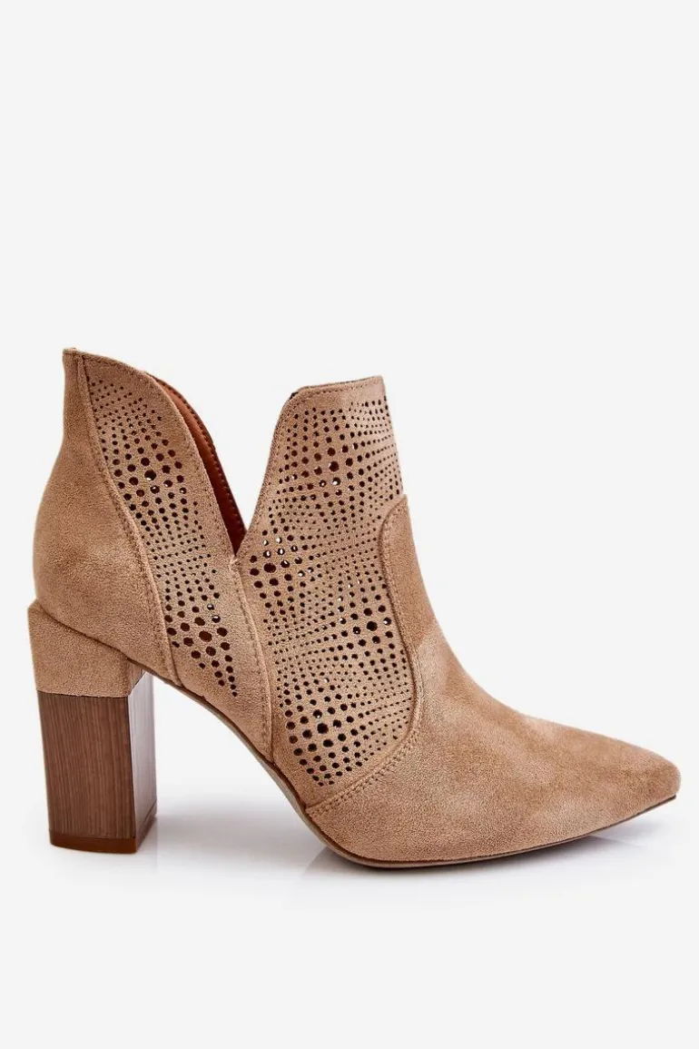 Ażurowe Zamszowe Botki Na Obcasie Beżowe Leanna